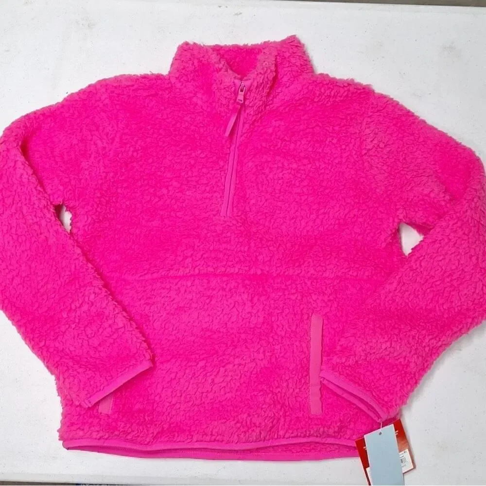 NEW! Kids' Faux Shearling Half Zip-Up Pullover Pink Girls Soft Winter Warm Top